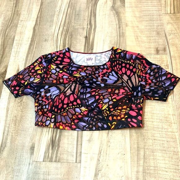 Yitty butterfly print midi crop mesh top size large - fits tight - Picture 4 of 9
